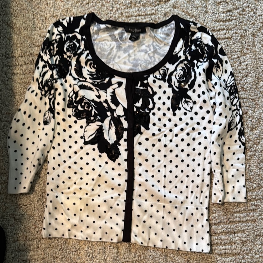 Vince Camuto Black and White Floral Polka Dot Top